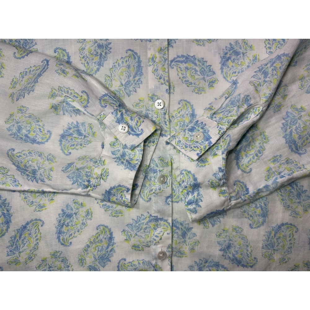 J Jill Love Linen Shirt Womens XL Blue Green Paisley Print Long Sleeve Button Up - Picture 4 of 8
